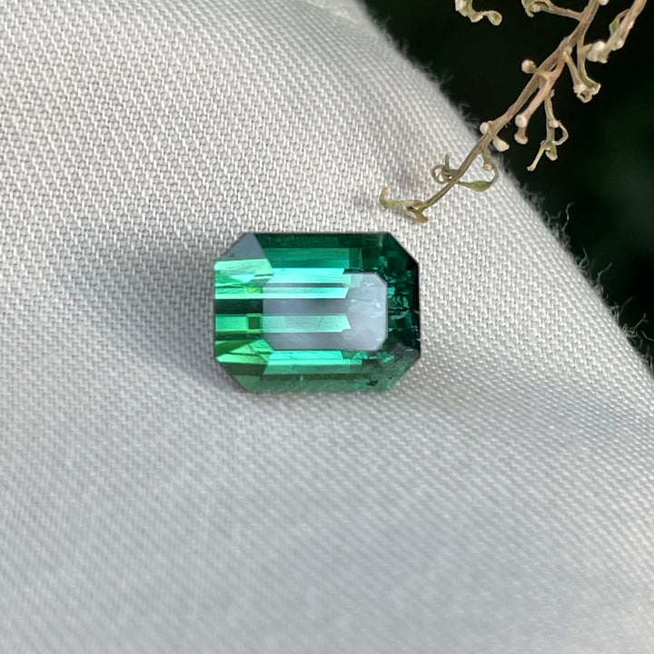 Natural Bluish Green Tourmaline — 2.60ct Faceted Emerald Cut, Afghan Origin