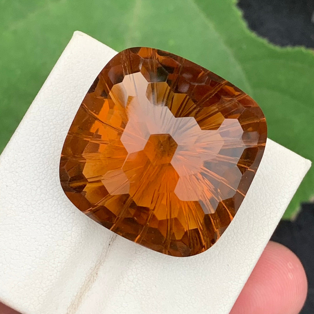 71.15 Carats Faceted Laser Cut Concave Mandarin Citrine