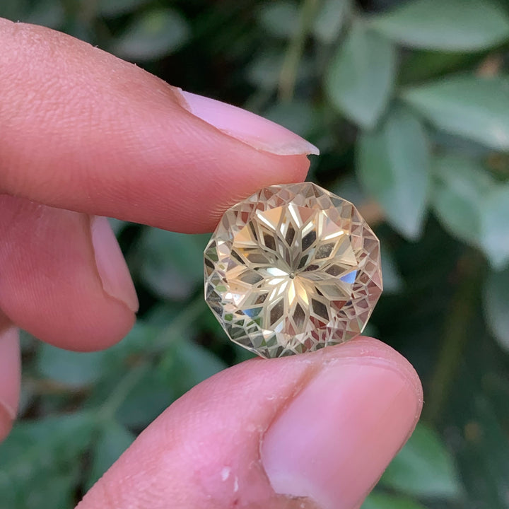 14.35 Carats Faceted Flower Cut Citrine