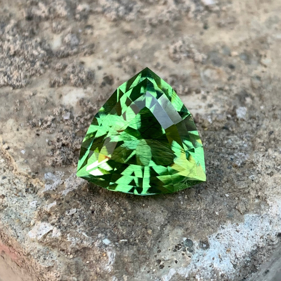 8.30 Carats Faceted Trillion Cut Rutile Peridot