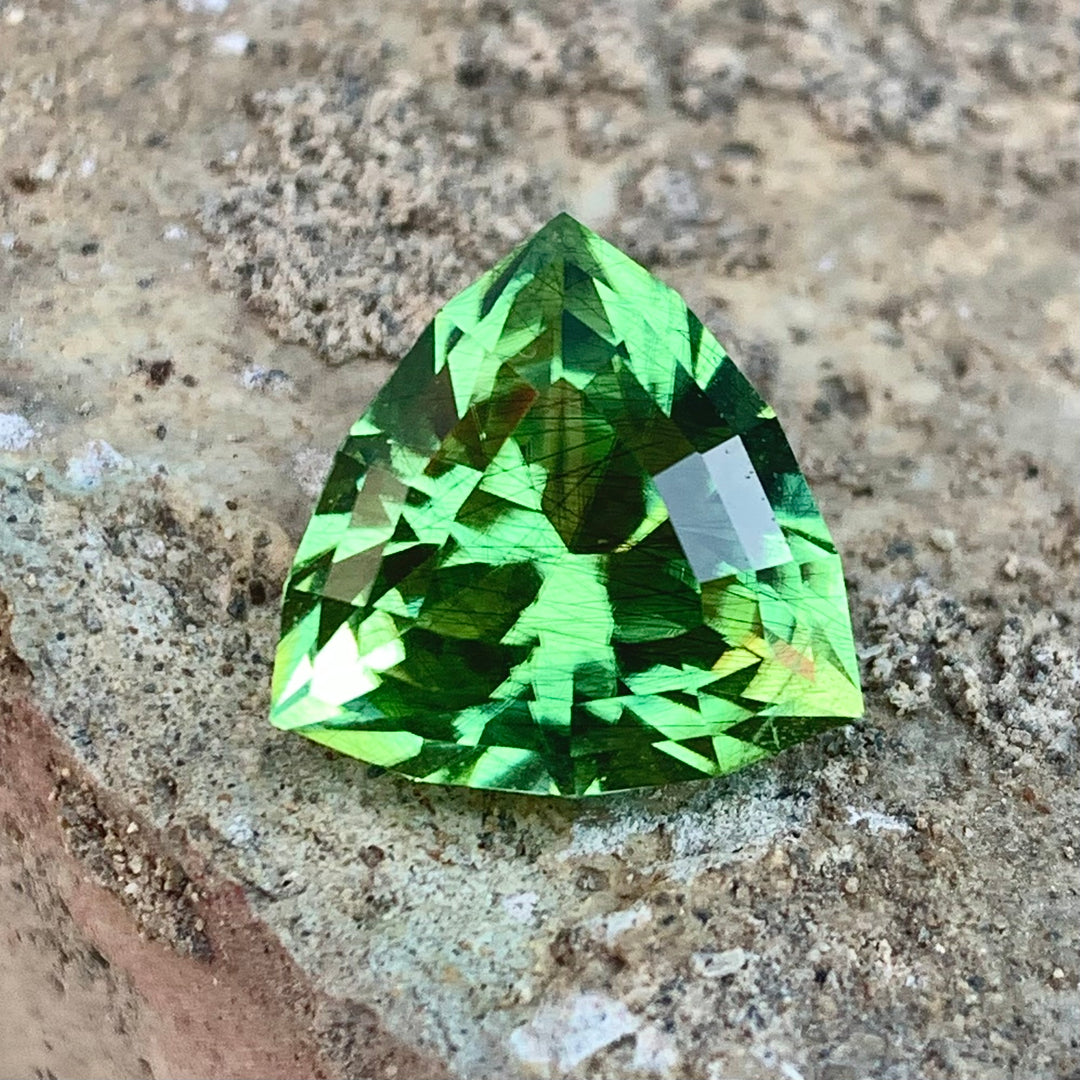 5.35 Carats Faceted Trillion Cut Rutile Peridot