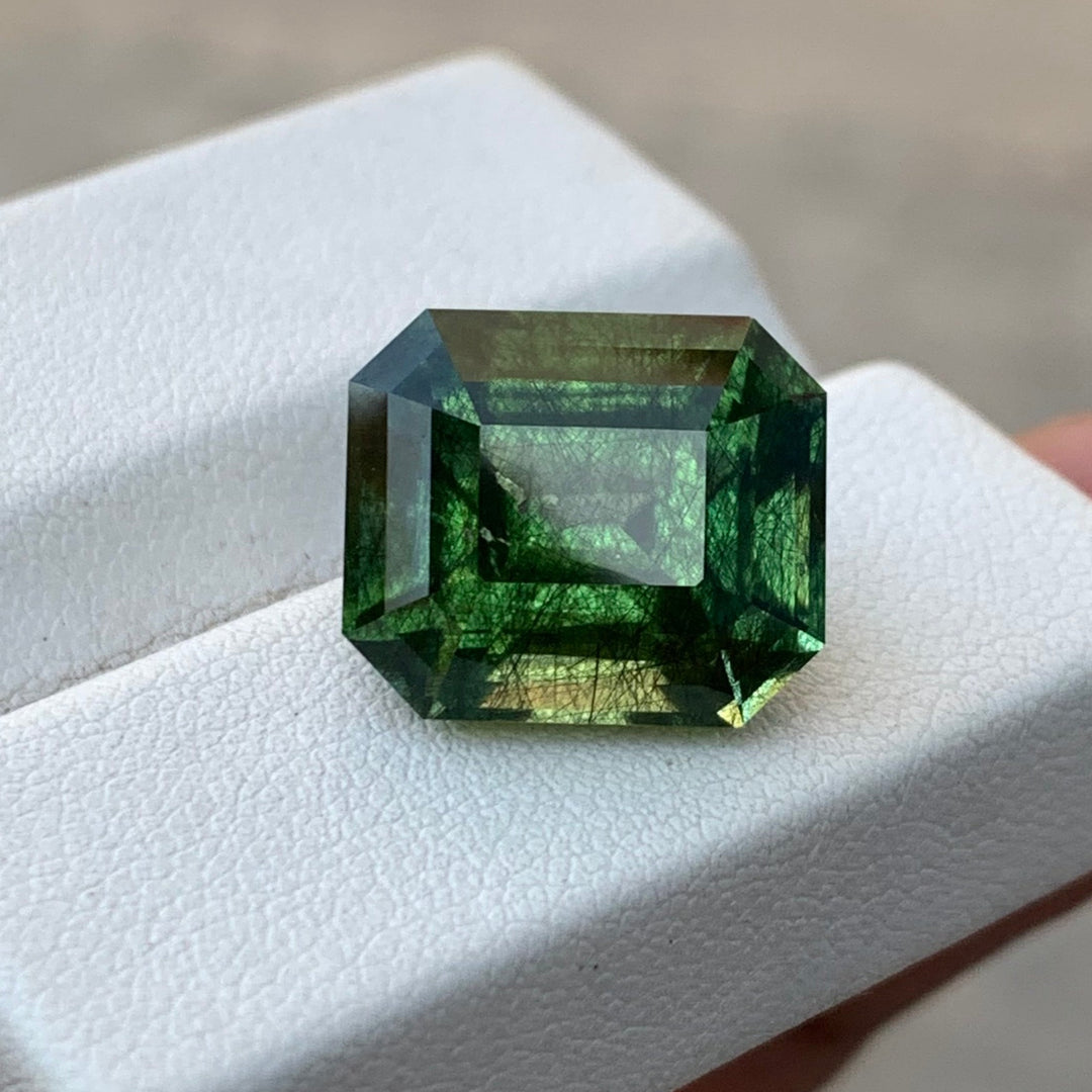 14.10 Carats Faceted Square Cut Rutile Peridot