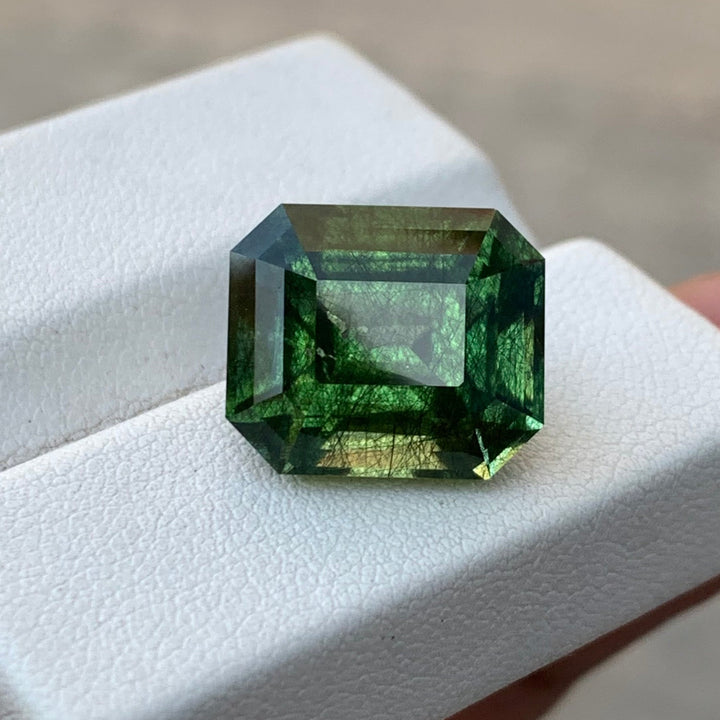 14.10 Carats Faceted Square Cut Rutile Peridot