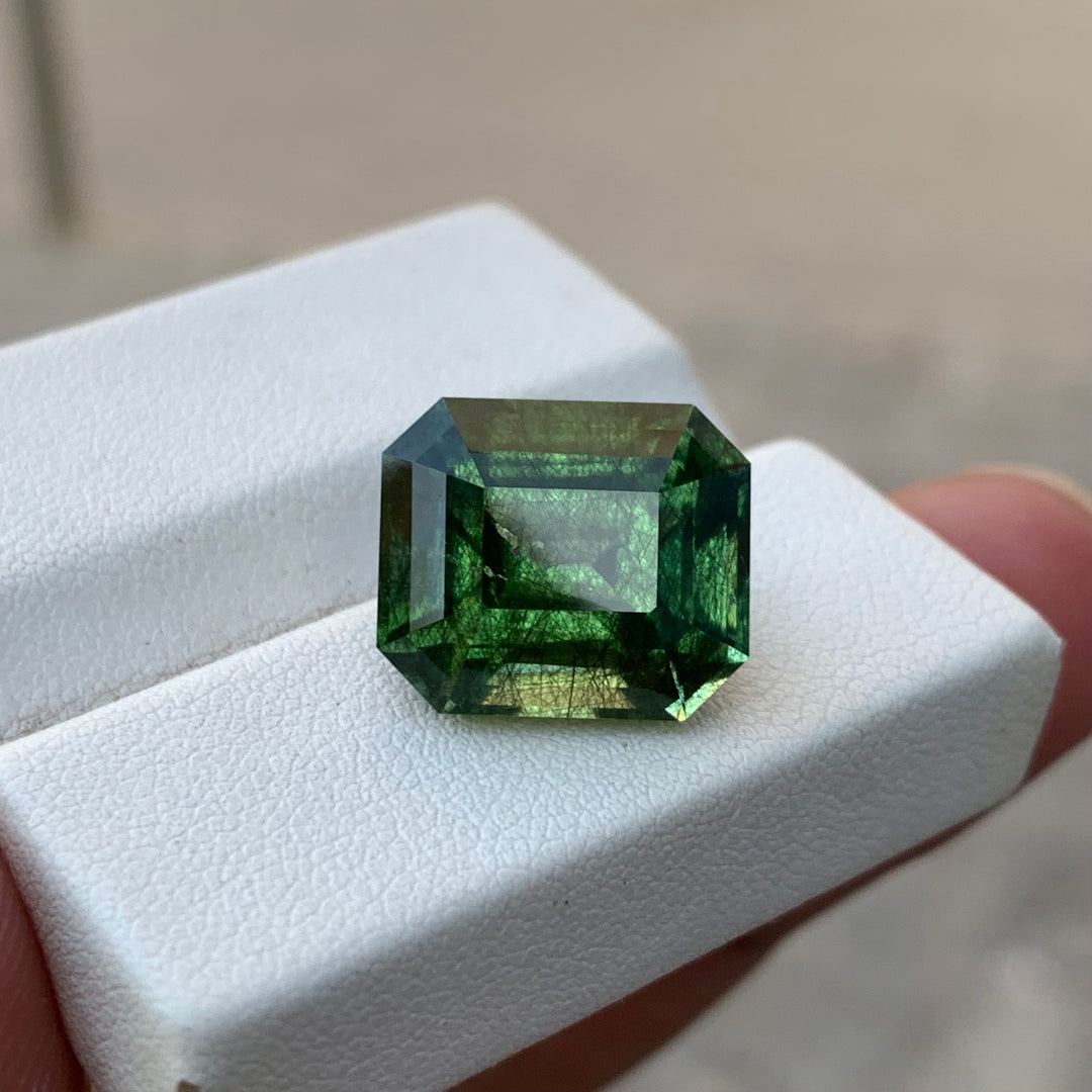 14.10 Carats Faceted Square Cut Rutile Peridot