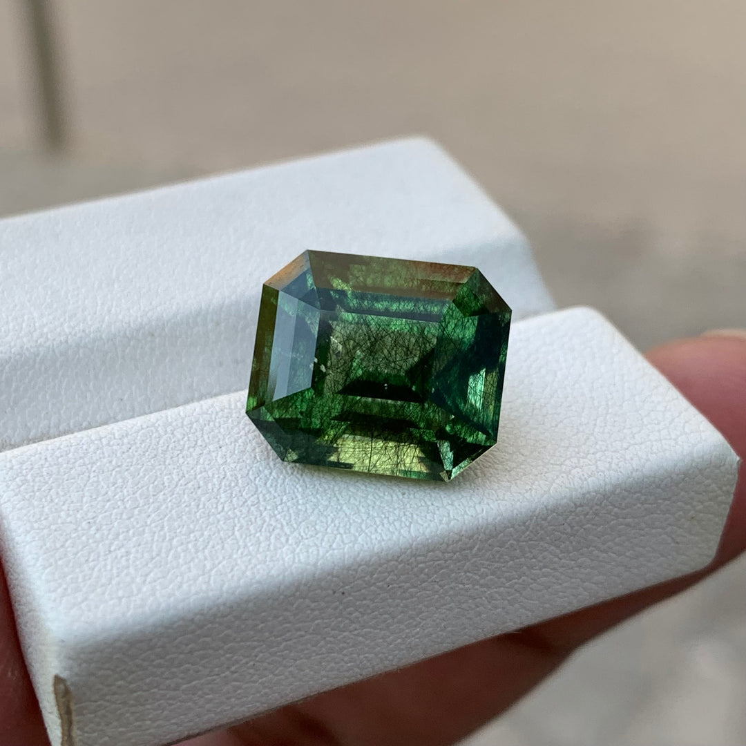 14.10 Carats Faceted Square Cut Rutile Peridot