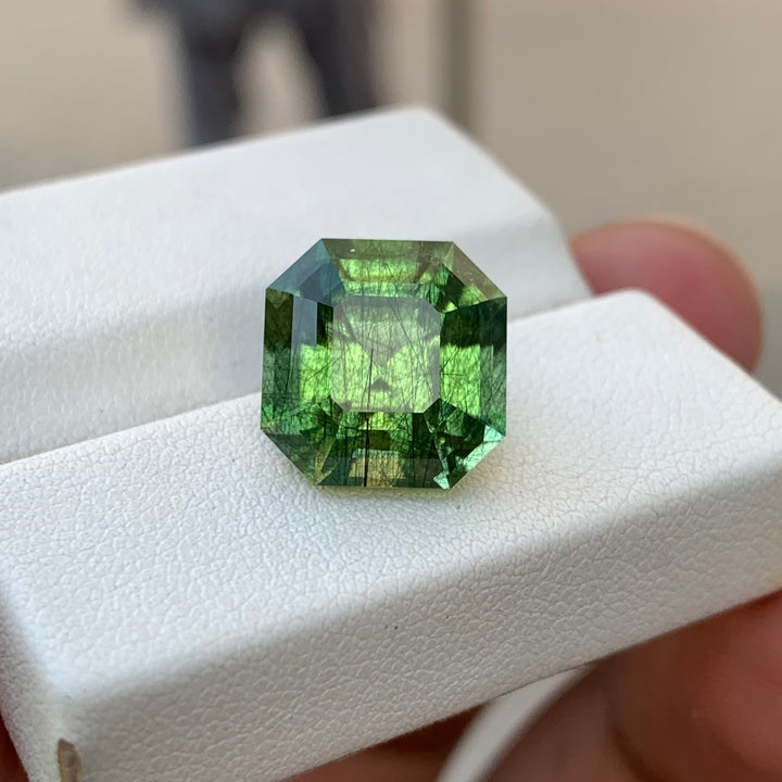 9.50 Carats Faceted Square Cut Rutile Peridot