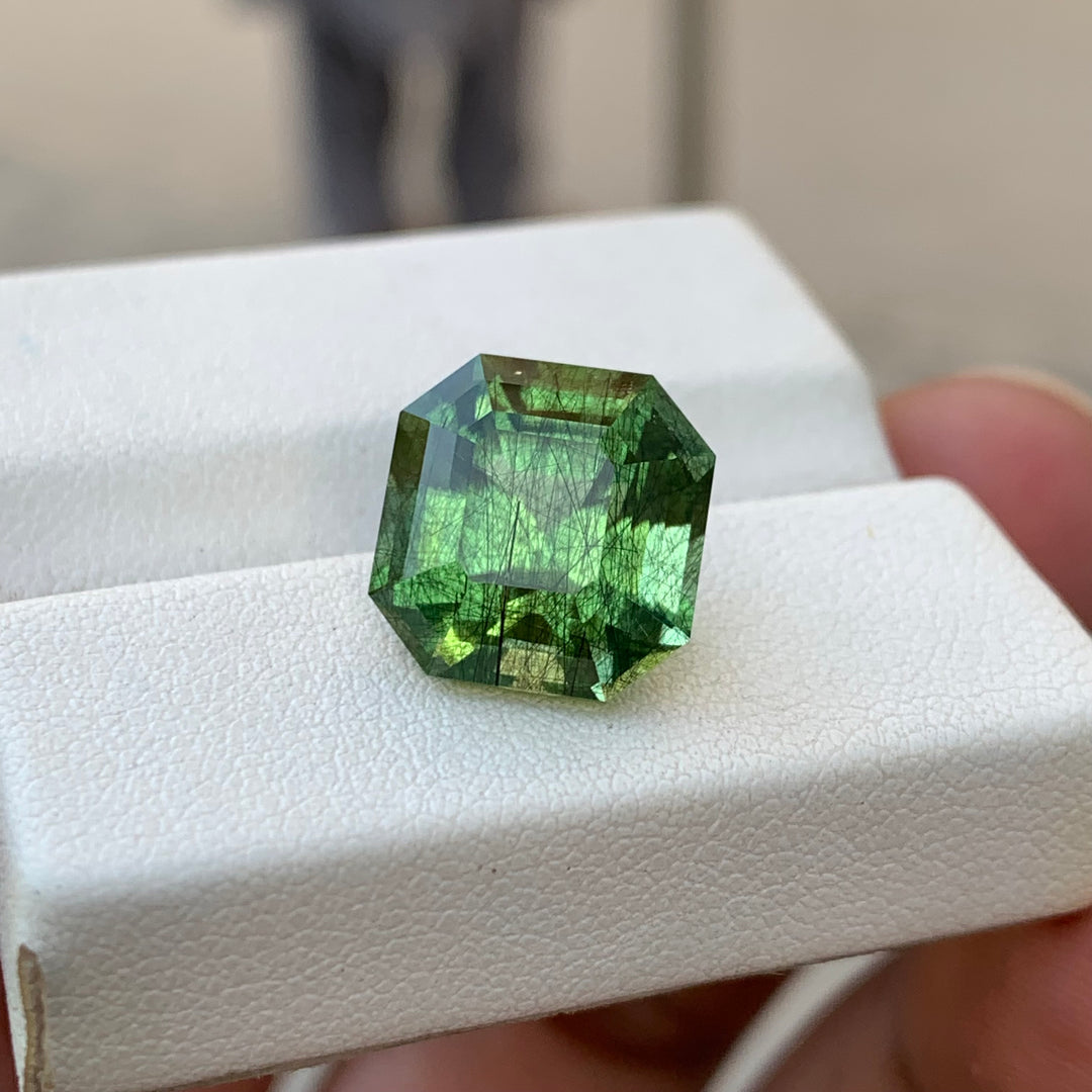 9.50 Carats Faceted Square Cut Rutile Peridot