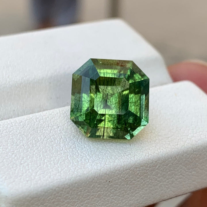 9.50 Carats Faceted Square Cut Rutile Peridot