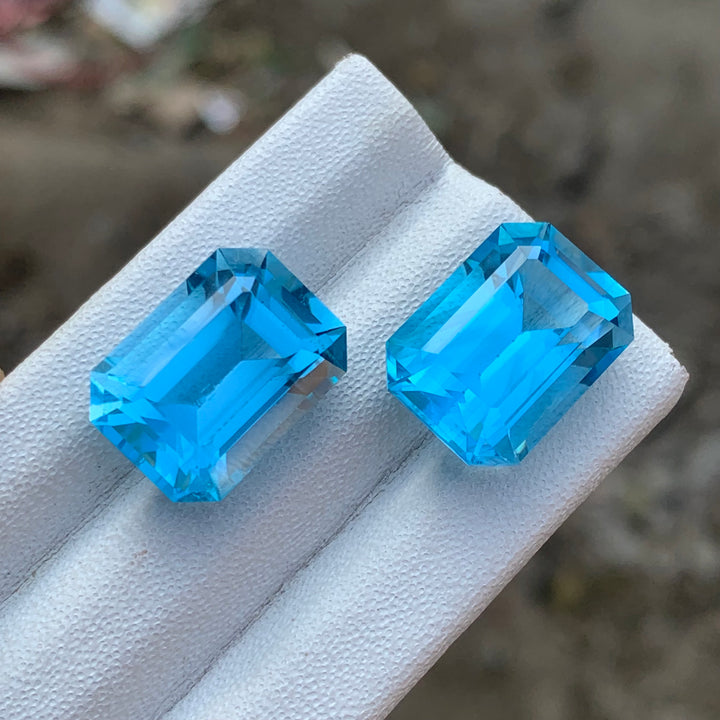 Emerald Cut Blue Topaz Pair 31 Carats Both Pieces