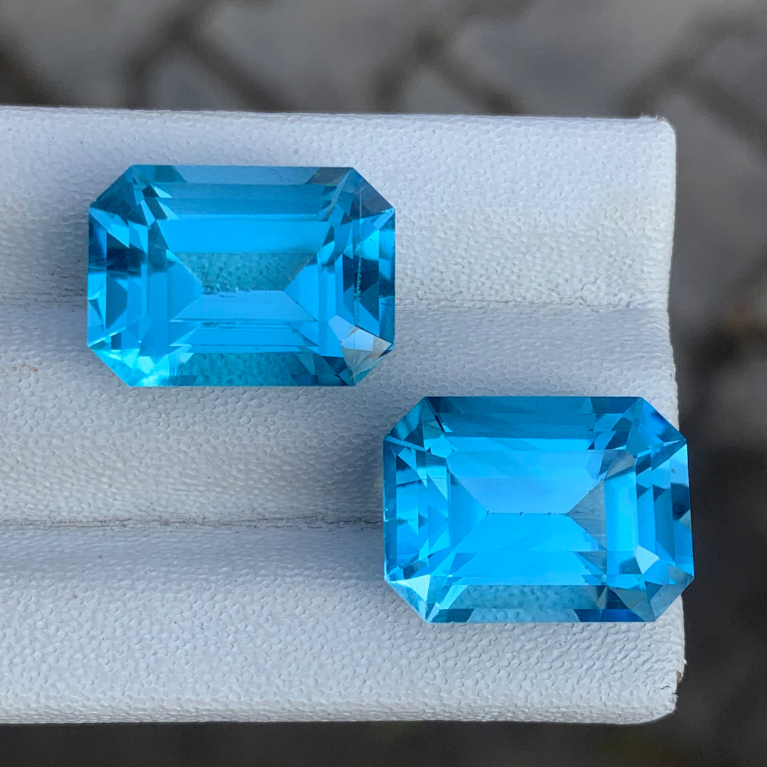 Emerald Cut Blue Topaz Pair 31 Carats Both Pieces