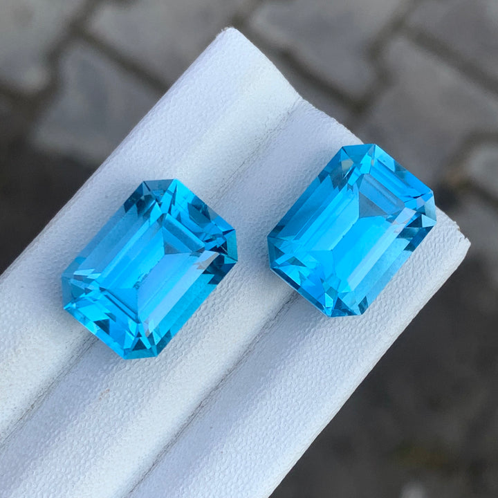 Emerald Cut Blue Topaz Pair 31 Carats Both Pieces