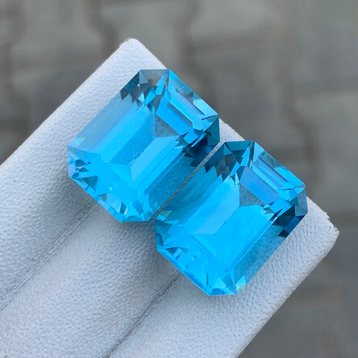 Emerald Cut Blue Topaz Pair 31 Carats Both Pieces