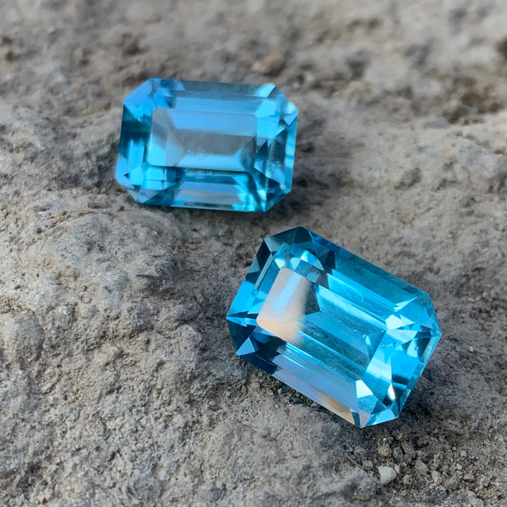 Emerald Cut Blue Topaz Pair 31 Carats Both Pieces