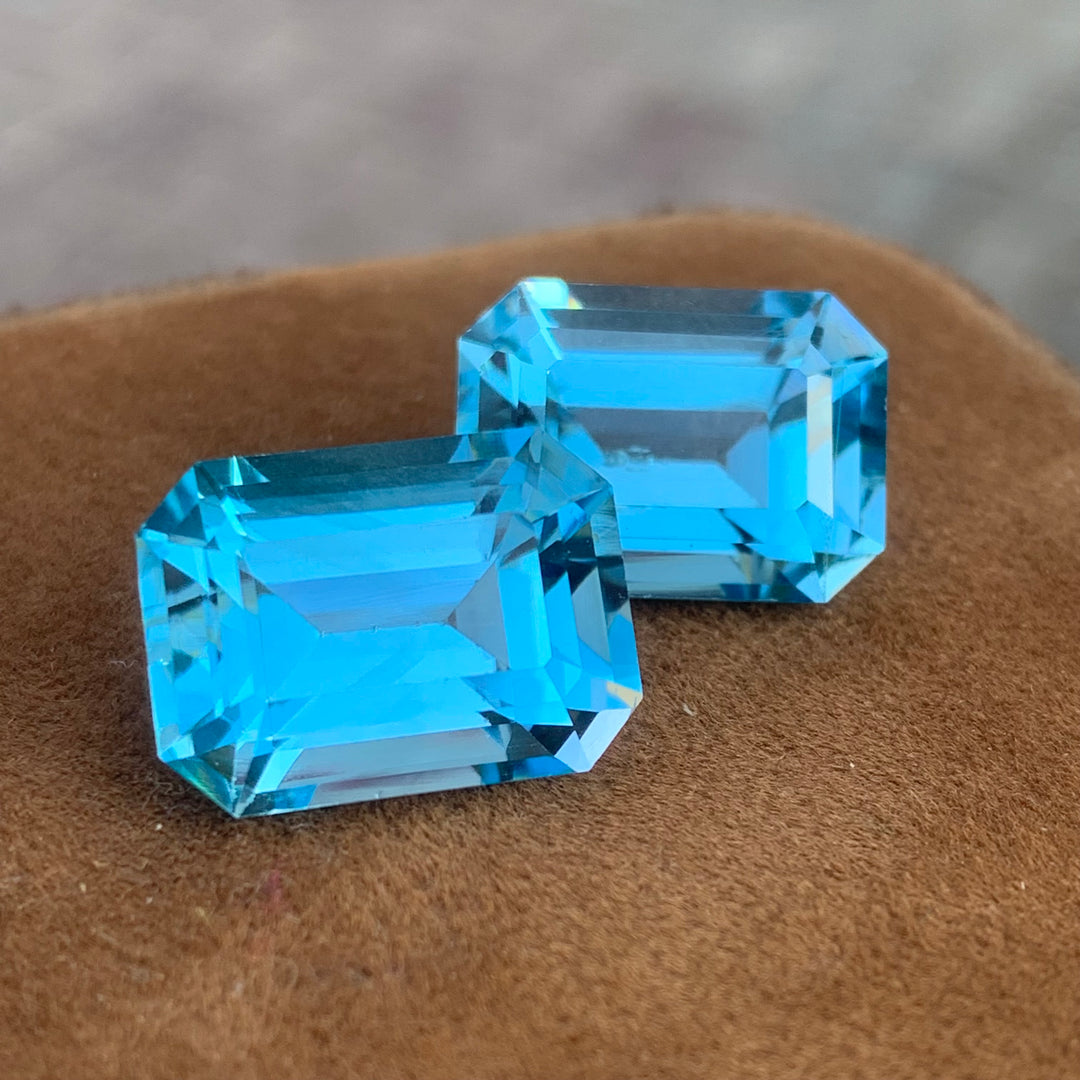 Emerald Cut Blue Topaz Pair 31 Carats Both Pieces