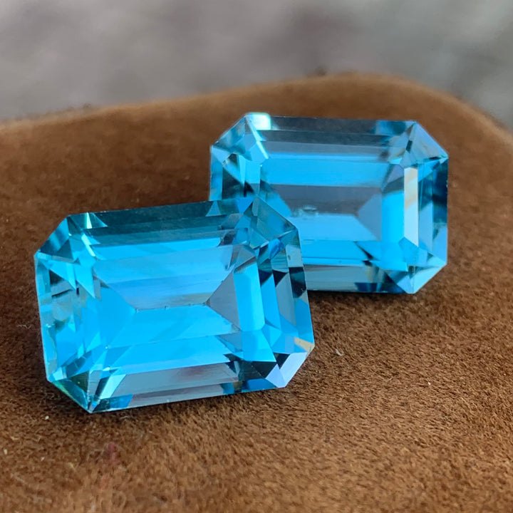 Emerald Cut Blue Topaz Pair 31 Carats Both Pieces