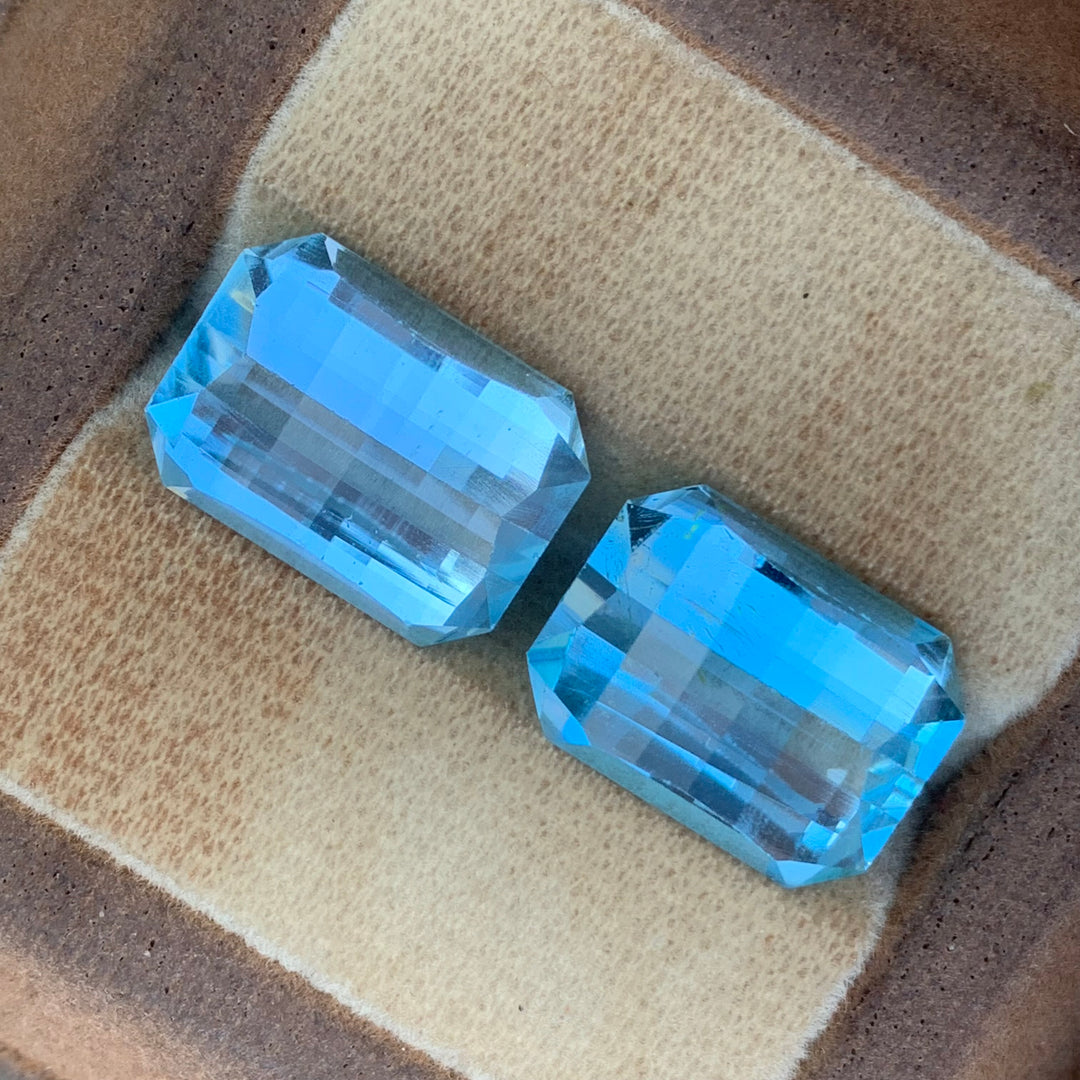 Pixel Cut Topaz Pair For Earrings 23.5 Carats Both pieces