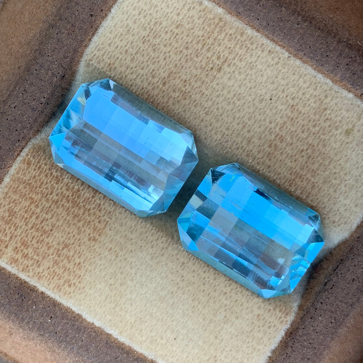 Pixel Cut Topaz Pair For Earrings 23.5 Carats Both pieces