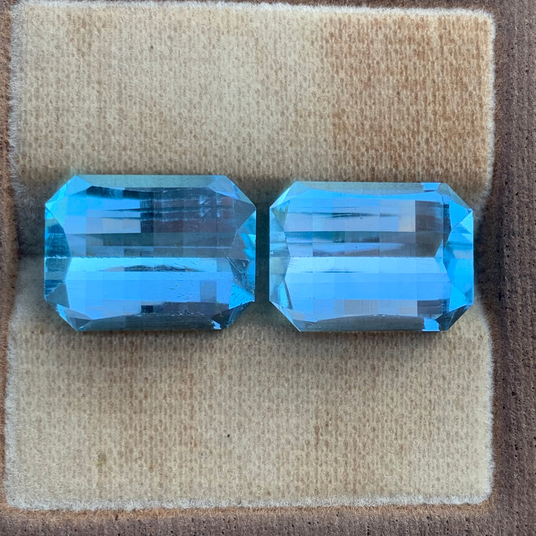 Pixel Cut Topaz Pair For Earrings 23.5 Carats Both pieces