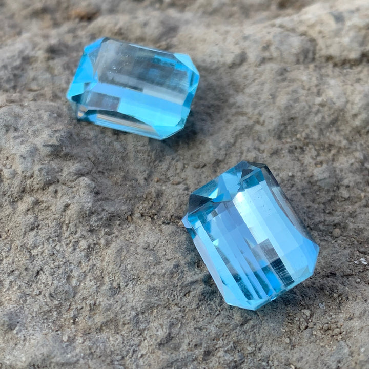 Pixel Cut Topaz Pair For Earrings 23.5 Carats Both pieces