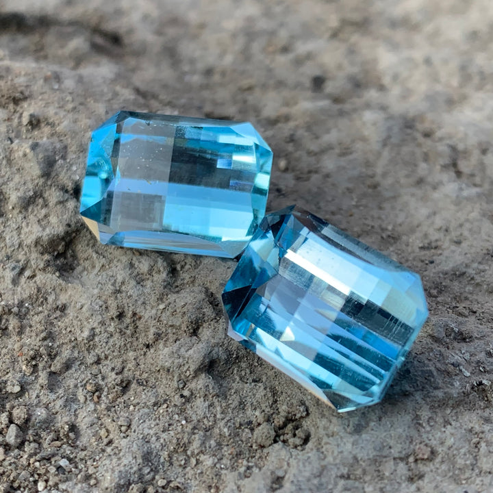 Pixel Cut Topaz Pair For Earrings 23.5 Carats Both pieces