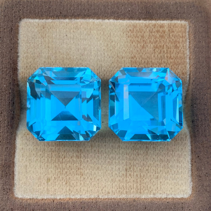 Asscher Cut Blue Topaz Pair for Earrings 46 Carats