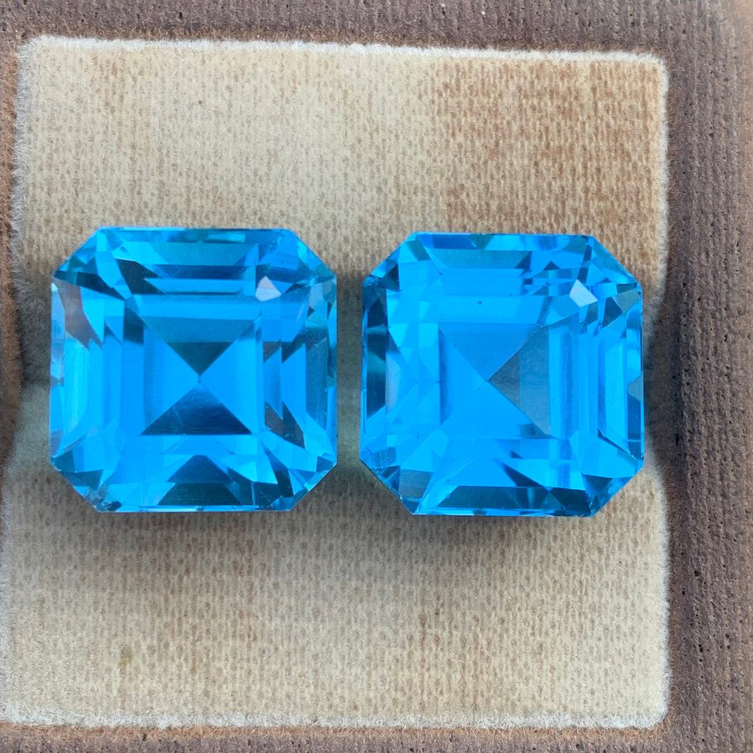 Asscher Cut Blue Topaz Pair for Earrings 46 Carats