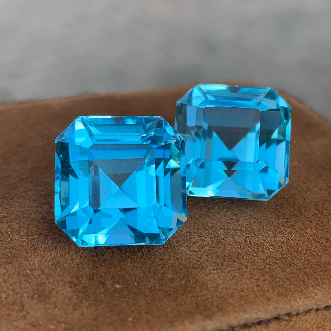 Asscher Cut Blue Topaz Pair for Earrings 46 Carats