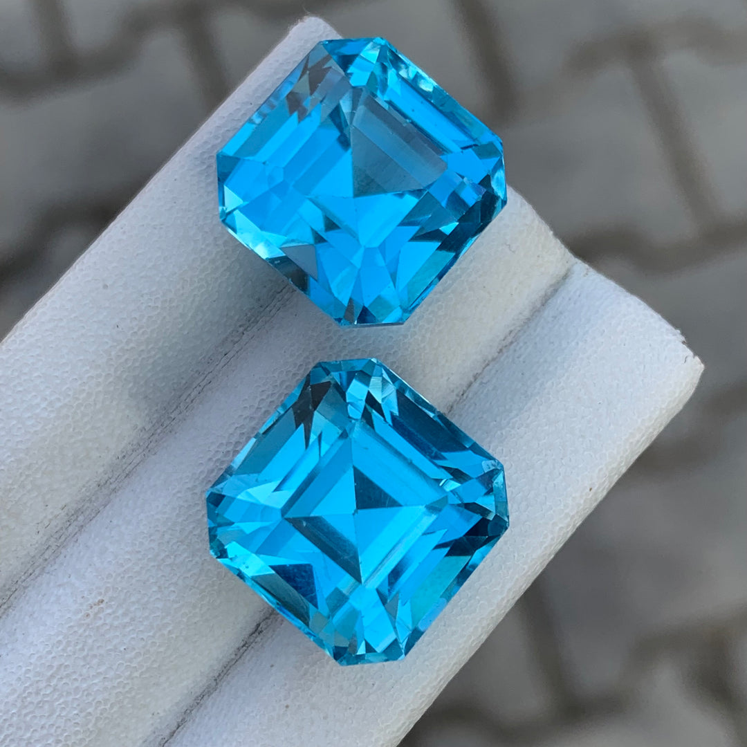 Asscher Cut Blue Topaz Pair for Earrings 46 Carats