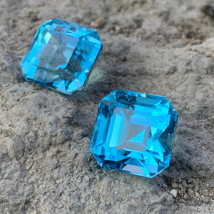 Asscher Cut Blue Topaz Pair for Earrings 46 Carats