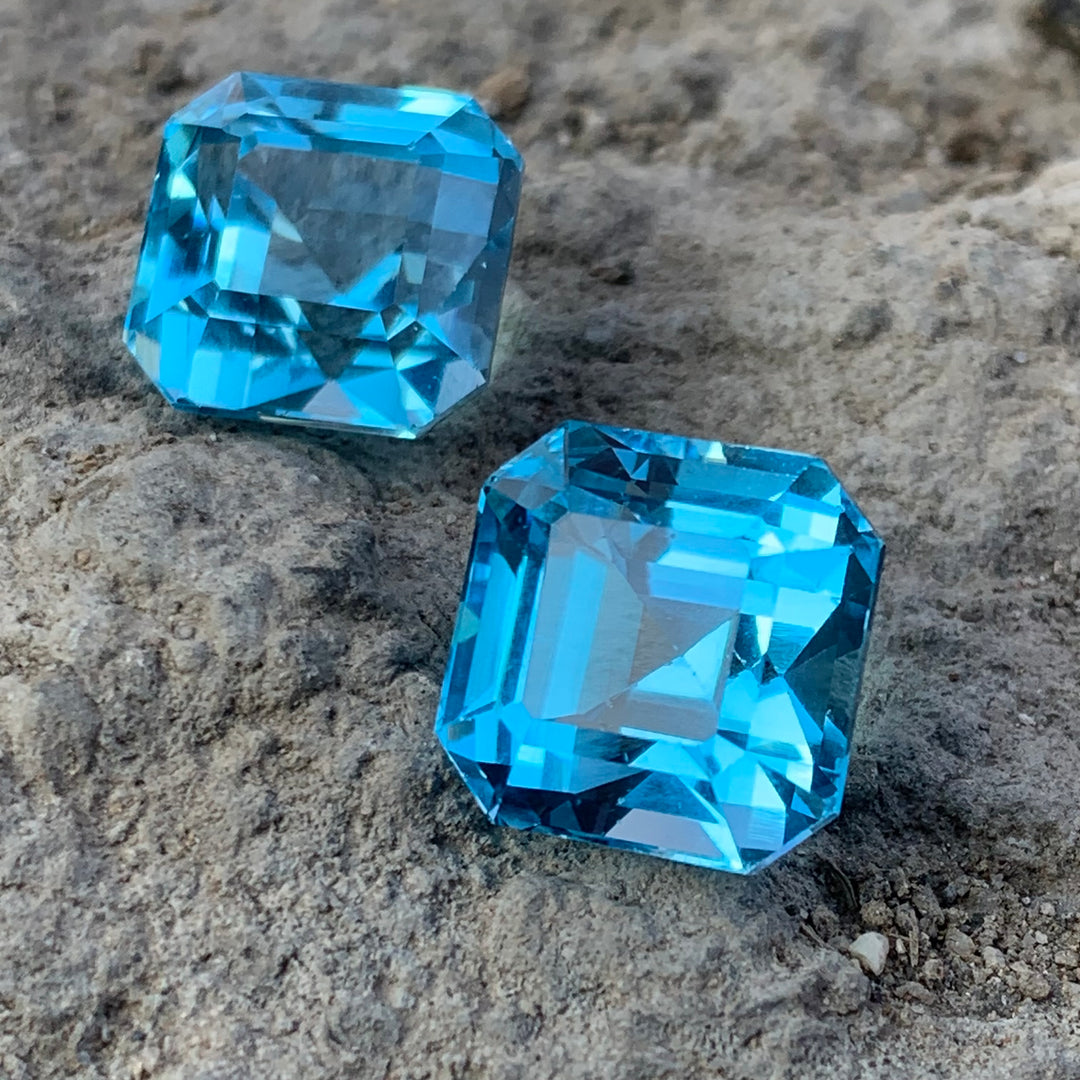 Asscher Cut Blue Topaz Pair for Earrings 46 Carats