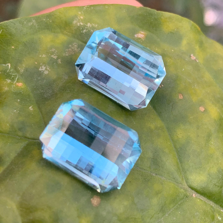 Pixel Cut Topaz Pair For Earrings 23.5 Carats Both pieces