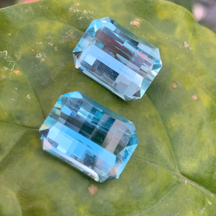 Pixel Cut Topaz Pair For Earrings 23.5 Carats Both pieces