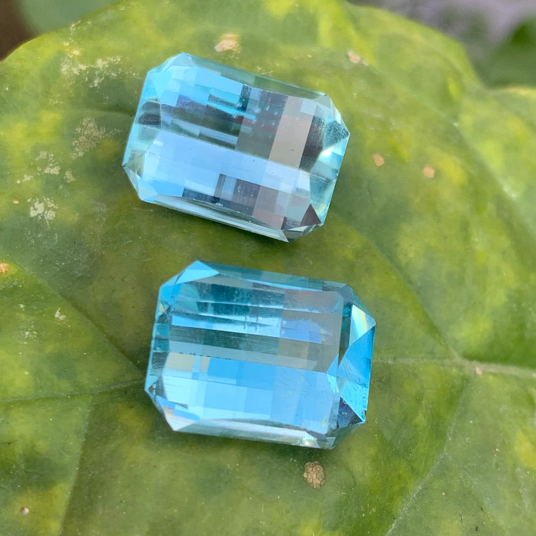 Pixel Cut Topaz Pair For Earrings 23.5 Carats Both pieces