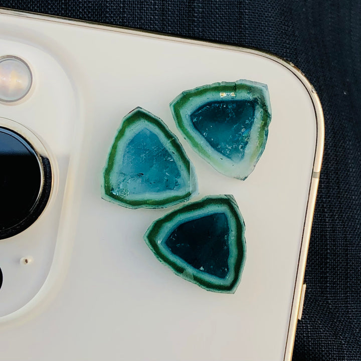 Natural Blue Tourmaline Slices Set of 3 – Blue & Green Bicolor with Raw Edges for Earrings