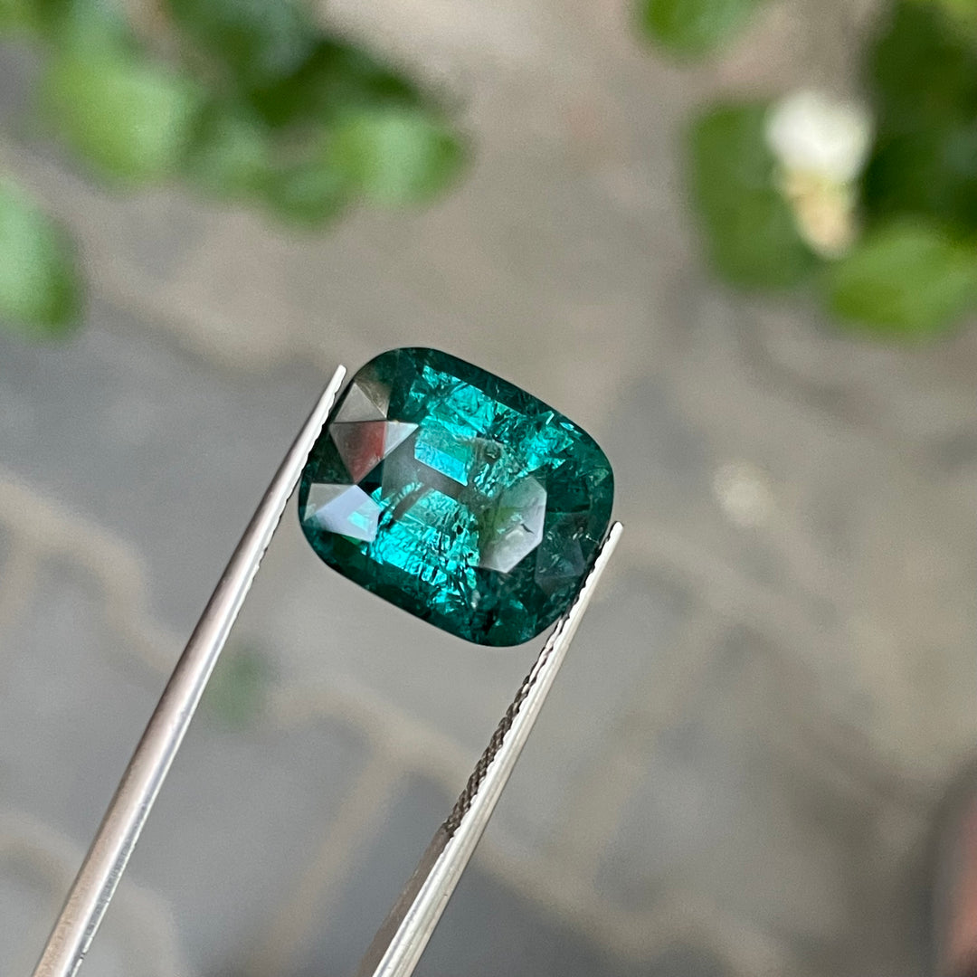 Lagoon Green Tourmaline Cushion Cut 9.90 carats – Natural Afghan Gem, Included, Ring-Sized
