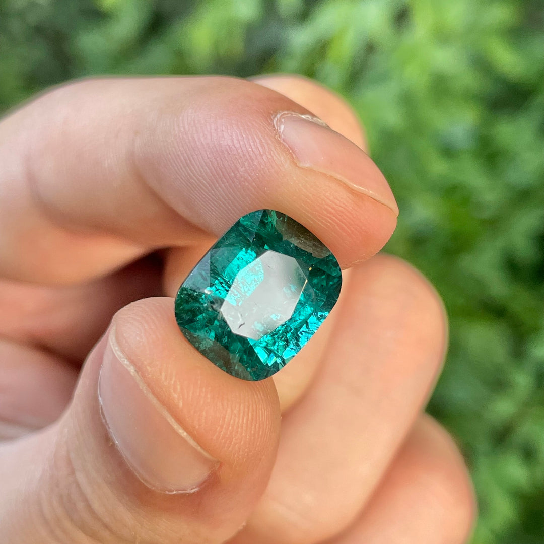 Lagoon Green Tourmaline Cushion Cut 9.90 carats – Natural Afghan Gem, Included, Ring-Sized