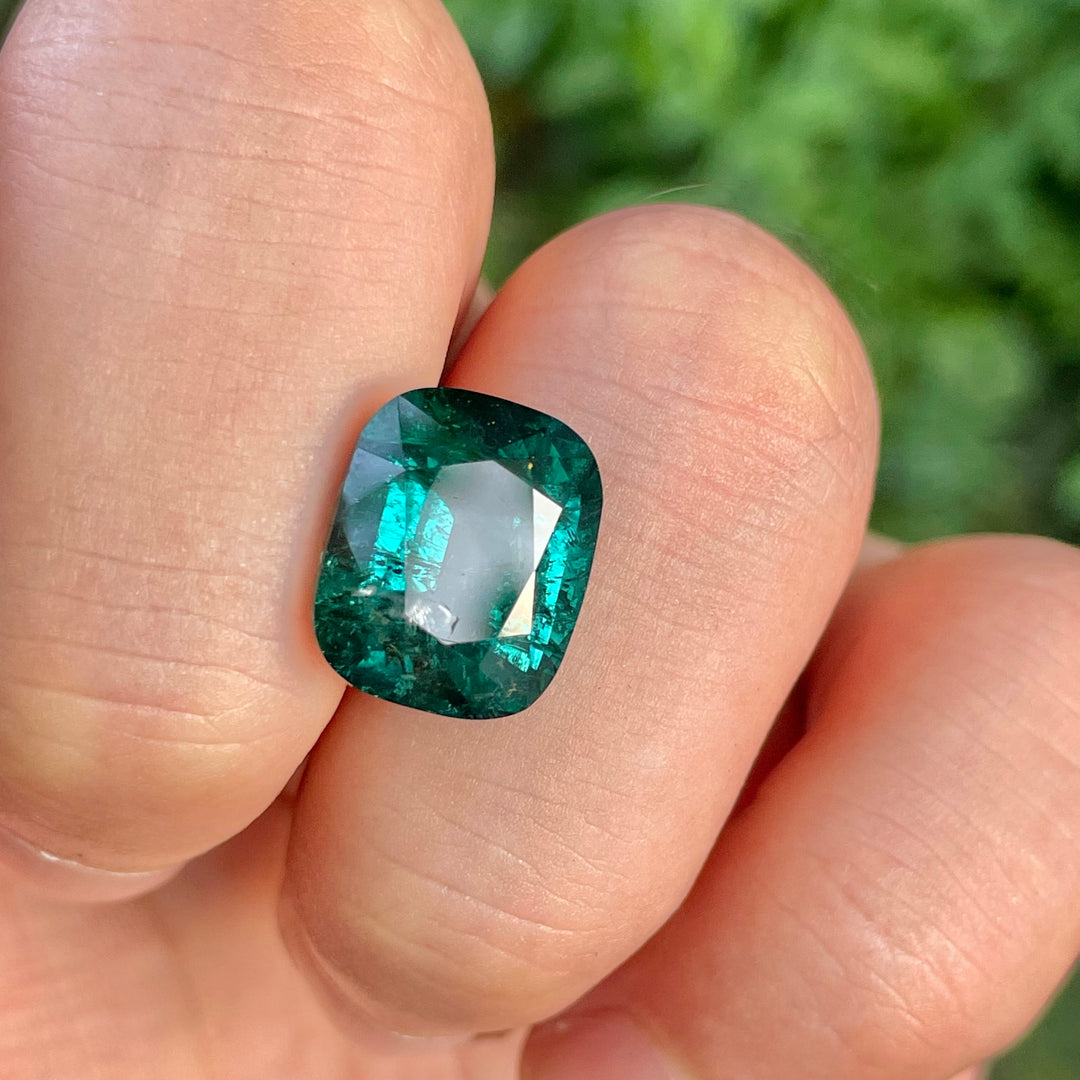 Lagoon Green Tourmaline Cushion Cut 9.90 carats – Natural Afghan Gem, Included, Ring-Sized