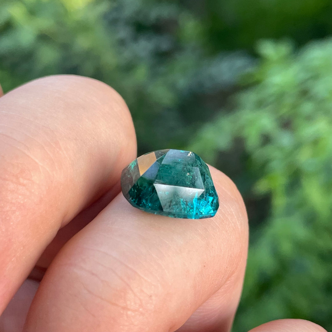 Lagoon Green Tourmaline Cushion Cut 9.90 carats – Natural Afghan Gem, Included, Ring-Sized