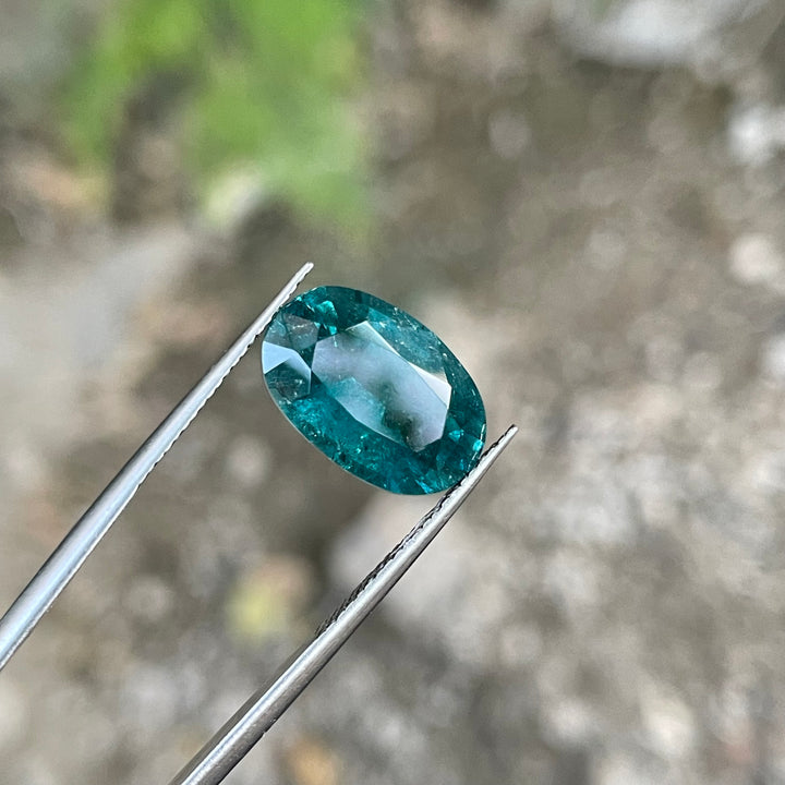 Faceted Blue Tourmaline Oval Cut Ring Sized – Vintage Style, Partly Included, for Antique Jewelry