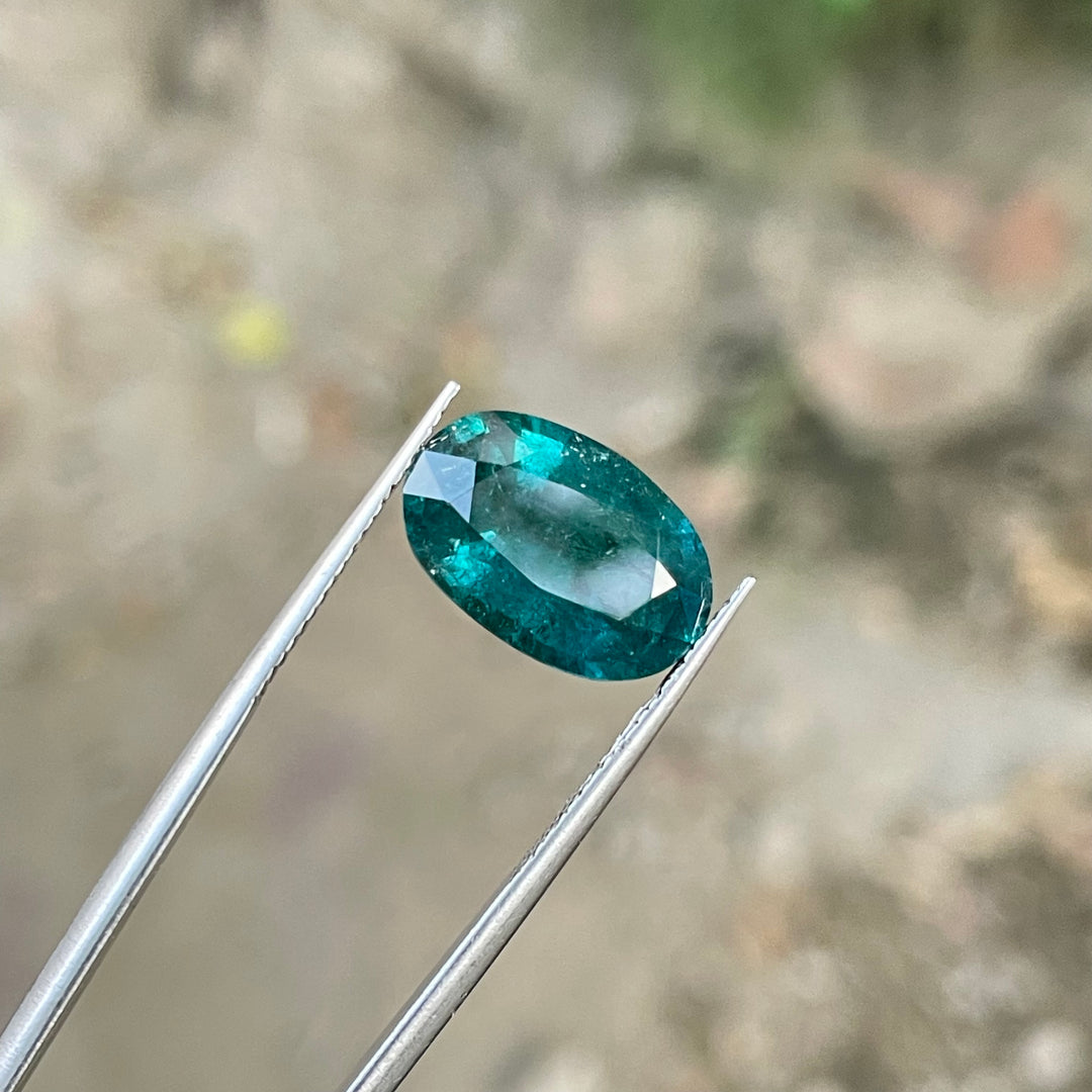 Faceted Blue Tourmaline Oval Cut Ring Sized – Vintage Style, Partly Included, for Antique Jewelry