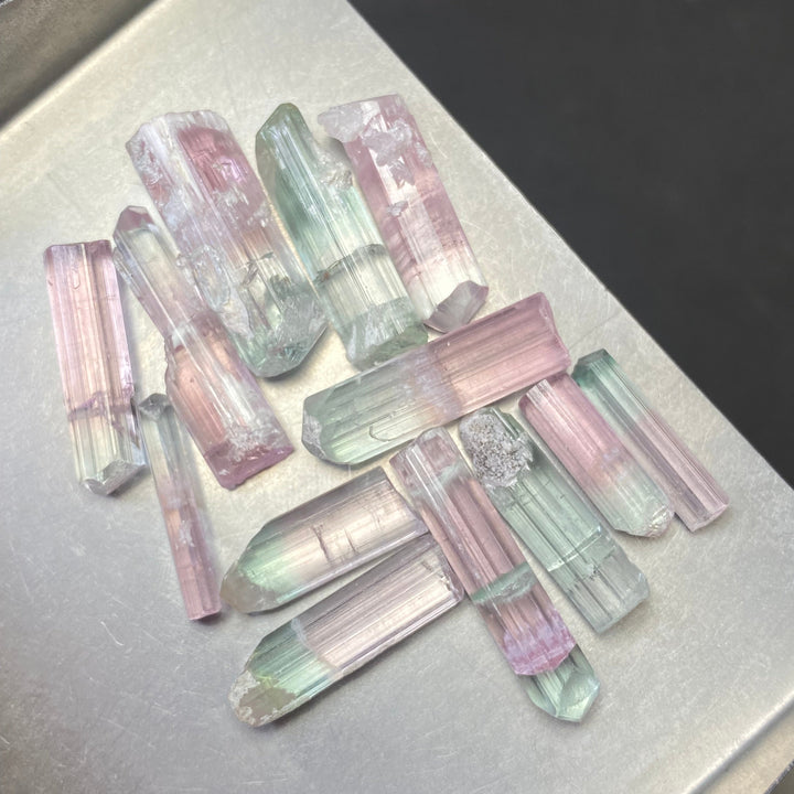 Natural Watermelon Tourmaline Crystals Lot – 16mm to 26mm Terminated | Wire Wrapping Grade | Bicolor Gemstone Rough from Afghanistan