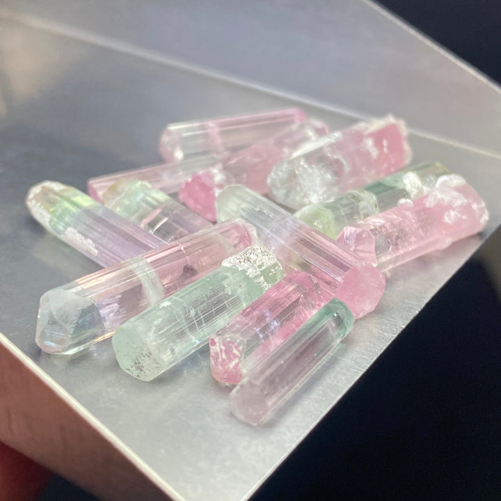 Natural Watermelon Tourmaline Crystals Lot – 16mm to 26mm Terminated | Wire Wrapping Grade | Bicolor Gemstone Rough from Afghanistan