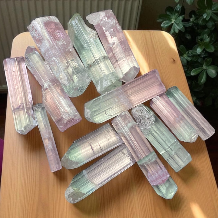 Natural Watermelon Tourmaline Crystals Lot – 16mm to 26mm Terminated | Wire Wrapping Grade | Bicolor Gemstone Rough from Afghanistan