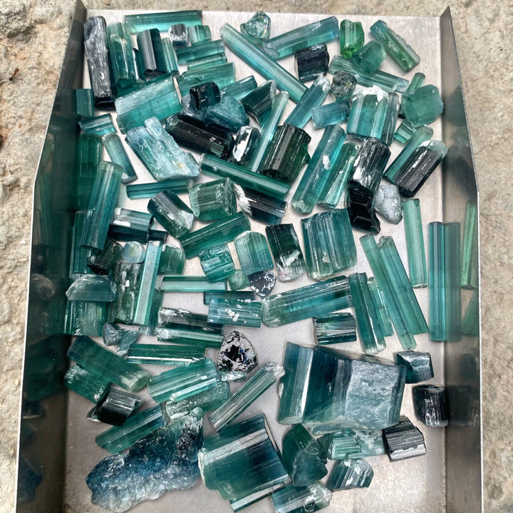 Natural Blue Tourmaline Crystals Lot – 76.5g Indicolite Shade, Unheated Afghan Rough for Collectors & Jewelry