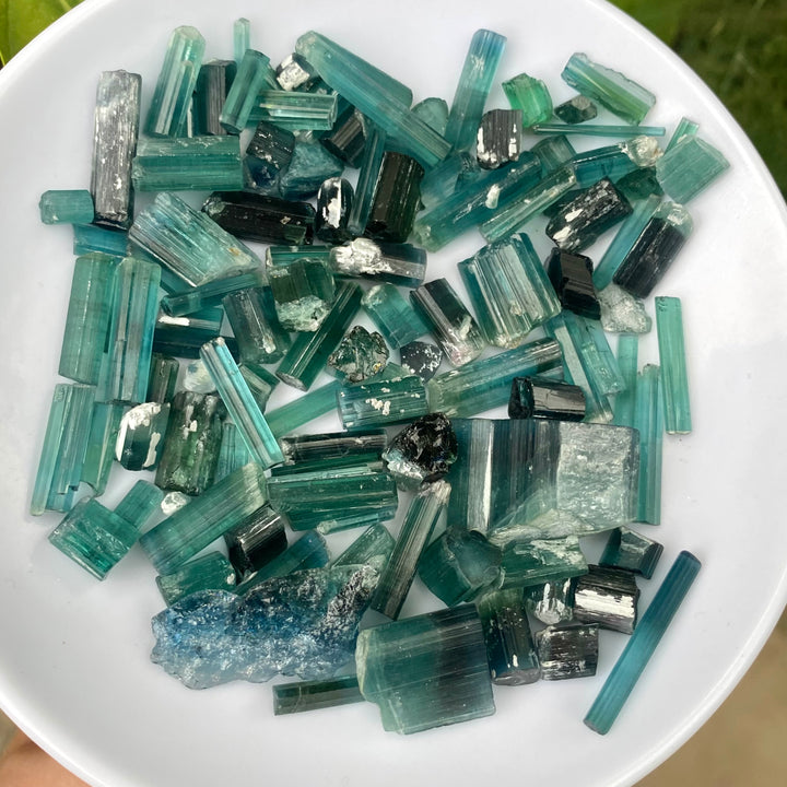 Natural Blue Tourmaline Crystals Lot – 76.5g Indicolite Shade, Unheated Afghan Rough for Collectors & Jewelry