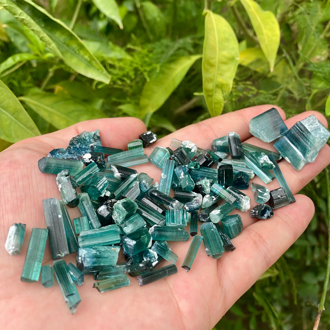 Natural Blue Tourmaline Crystals Lot – 76.5g Indicolite Shade, Unheated Afghan Rough for Collectors & Jewelry