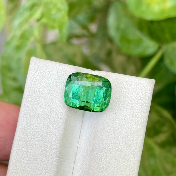 Faceted Vivid Green Tourmaline Cushion Cut | Large Gemstone for Vintage Jewelry
