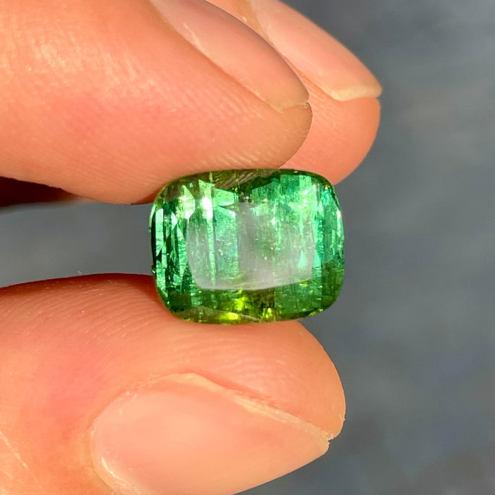 Faceted Vivid Green Tourmaline Cushion Cut | Large Gemstone for Vintage Jewelry