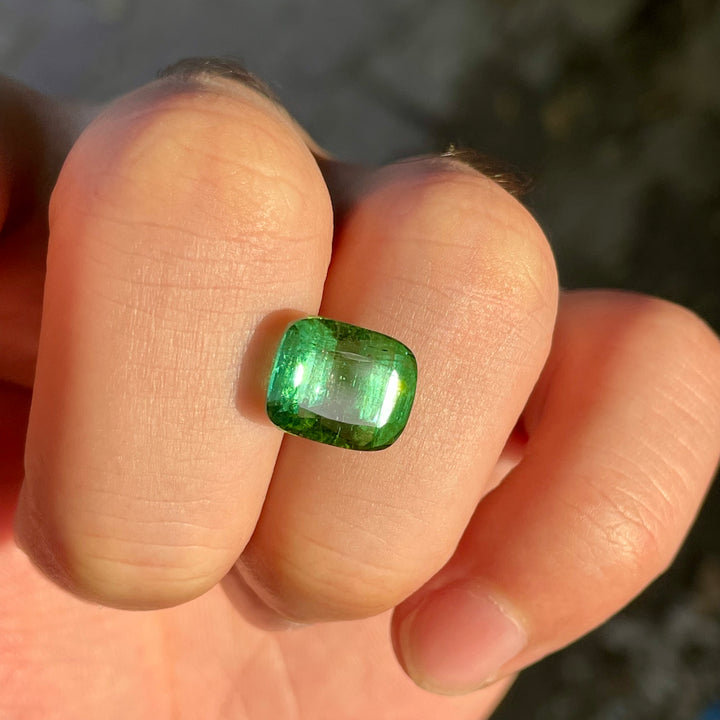 Faceted Vivid Green Tourmaline Cushion Cut | Large Gemstone for Vintage Jewelry