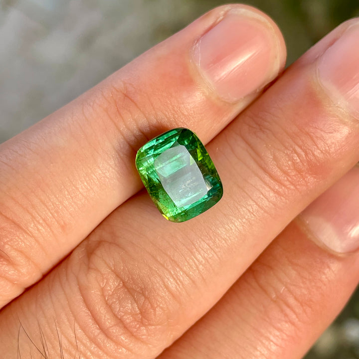 Faceted Vivid Green Tourmaline Cushion Cut | Large Gemstone for Vintage Jewelry